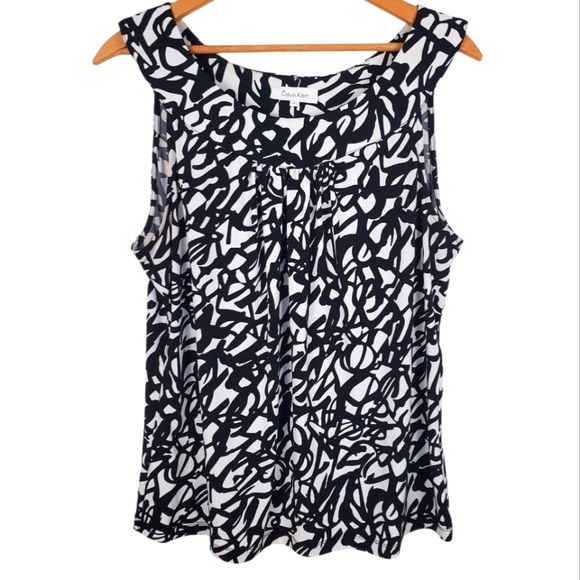 Calvin Klein Graphic Black and White Tank Blouse. LG - Picture 1 of 5